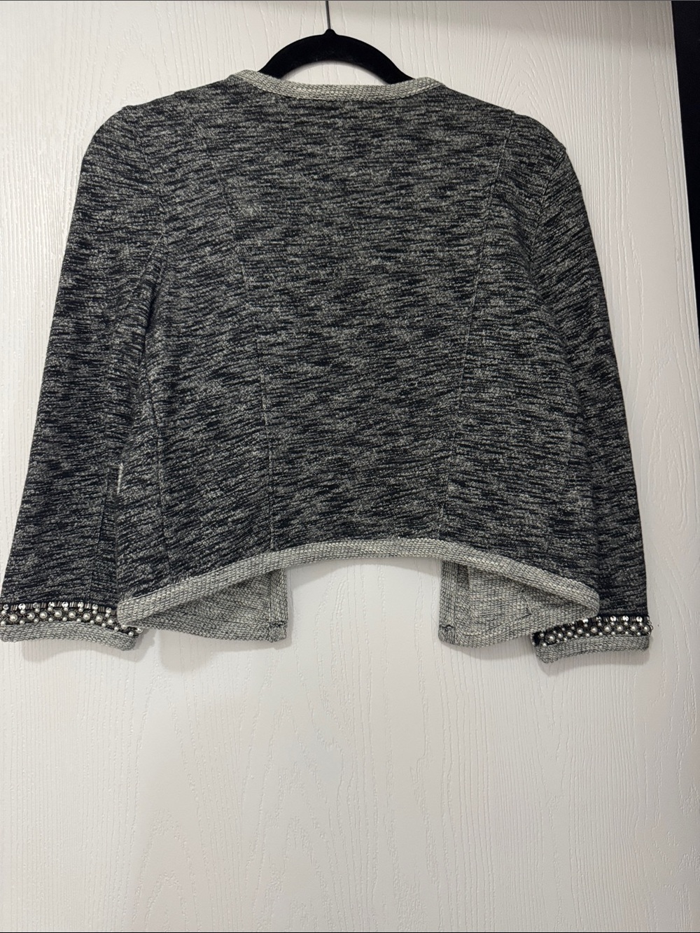 Express Black & Gray Knit Open-Front Blazer Cardigan with Embellished Cuffs - Picture 3 of 3